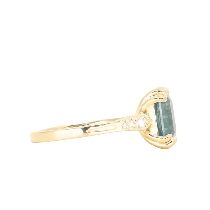 Anueva Jewelry Rings 362ct Untreated Emerald Cut Montana Sapphire and Diamond Vintage Cathedral Double Prong Ring in 18k Yellow Gold