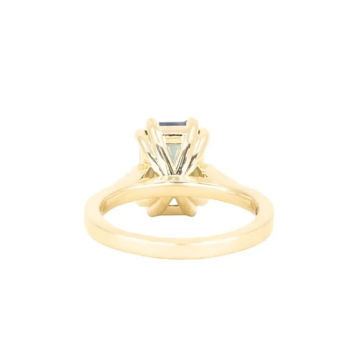Anueva Jewelry Rings 362ct Untreated Emerald Cut Montana Sapphire and Diamond Vintage Cathedral Double Prong Ring in 18k Yellow Gold