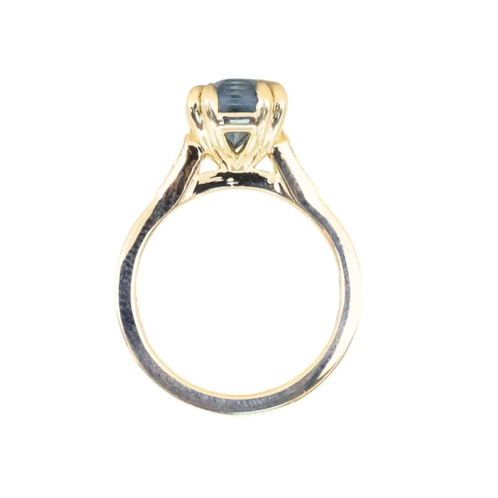 Anueva Jewelry Rings 362ct Untreated Emerald Cut Montana Sapphire and Diamond Vintage Cathedral Double Prong Ring in 18k Yellow Gold