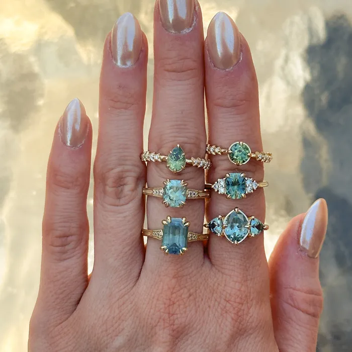 Anueva Jewelry Rings 362ct Untreated Emerald Cut Montana Sapphire and Diamond Vintage Cathedral Double Prong Ring in 18k Yellow Gold