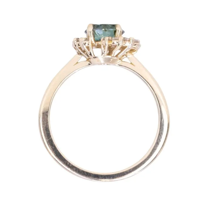 Anueva Jewelry Rings Teal Moissanite and Diamond Asymmetrical Cluster Ring in 14k Yellow Gold