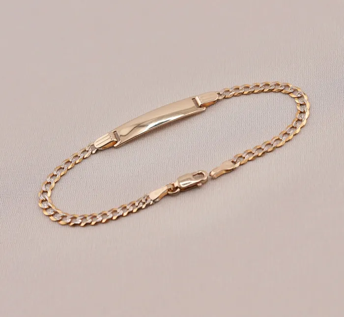 Bracelets AB and J 14K Gold Solid Curb Baby ID Bracelet With White Pave AB109