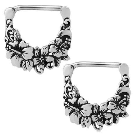 Bracelets Tulsa Body Jewelry Hibiscus Stainless Nipple Clickers