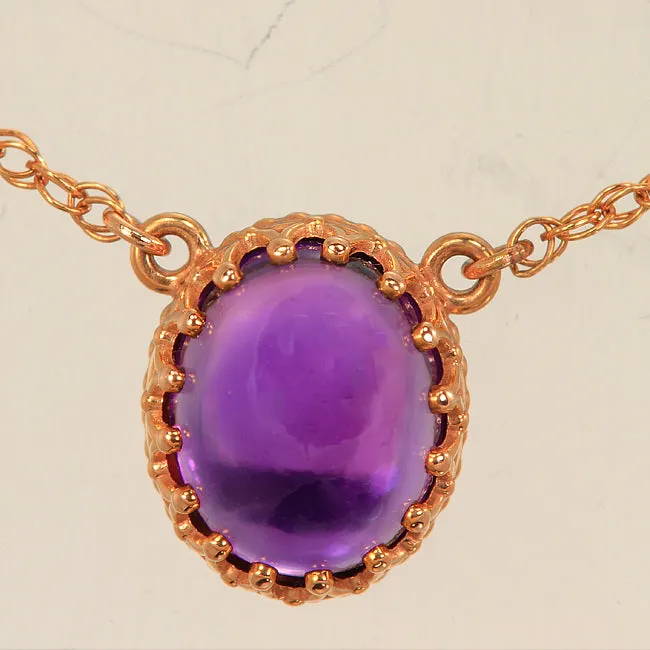 Cabochon Amethyst Pendant in Rose Gold Moriartys Gem Art Necklaces
