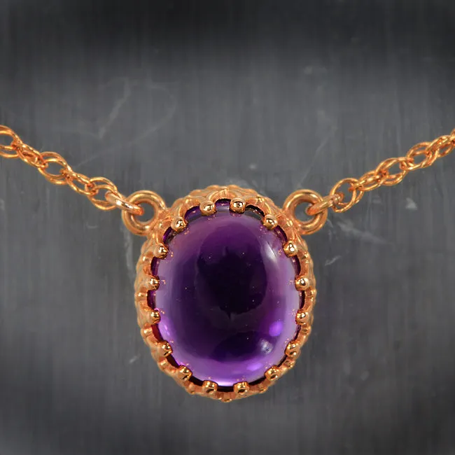 Cabochon Amethyst Pendant in Rose Gold Moriartys Gem Art Necklaces