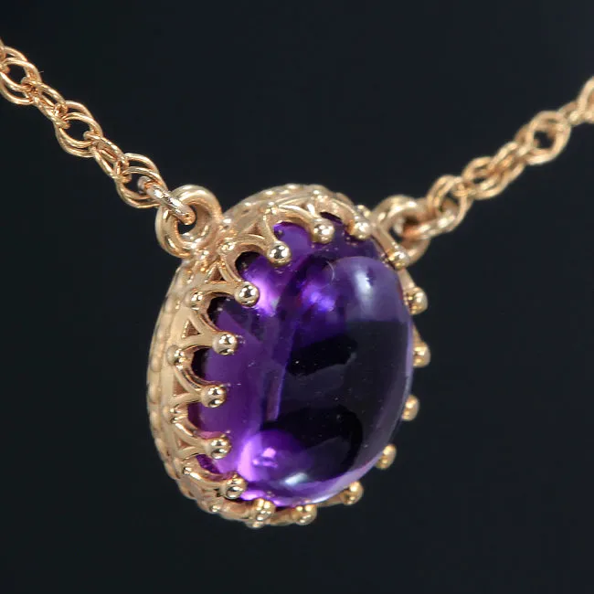 Cabochon Amethyst Pendant in Rose Gold Moriartys Gem Art Necklaces