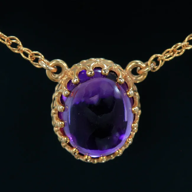 Cabochon Amethyst Pendant in Rose Gold Moriartys Gem Art Necklaces