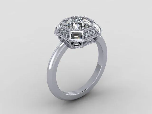 Custom Order Custom Old European Cut Art Deco Engagement Ring Anueva Jewelry Rings