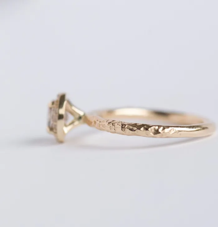 Diamond Champagne Zircon Engagement Ring Hand Carved Recycled Yellow Gold Earthy Setting Ring by Anueva Jewelry Anueva Jewelry Rings