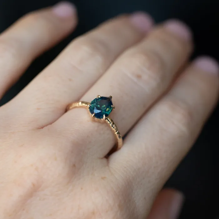 Earrings 171ct Teal Modern Pear Sapphire Low Profile 6 Prong Evergreen Solitaire in 14k Yellow Gold Anueva Jewelry