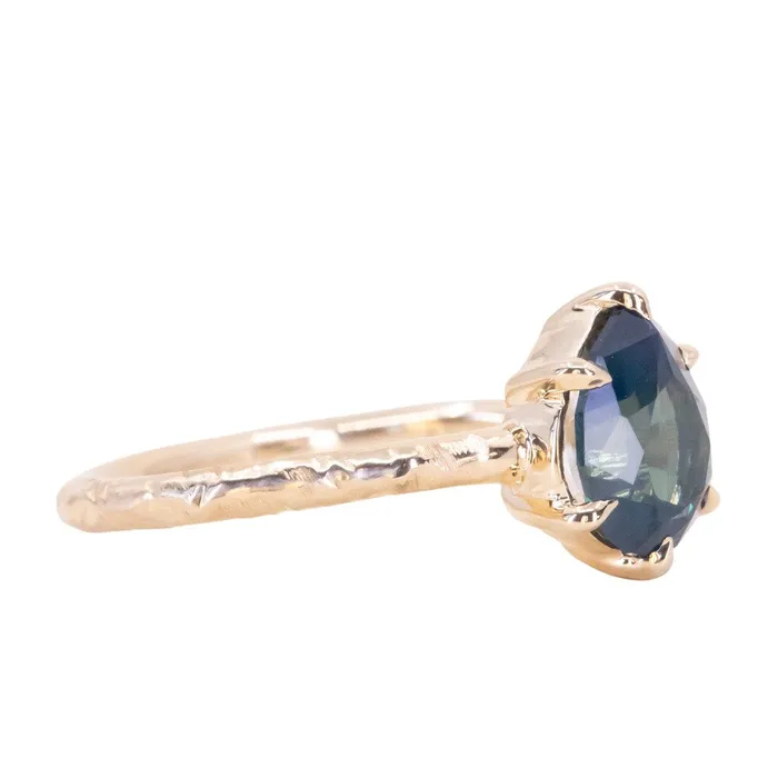 Earrings 171ct Teal Modern Pear Sapphire Low Profile 6 Prong Evergreen Solitaire in 14k Yellow Gold Anueva Jewelry