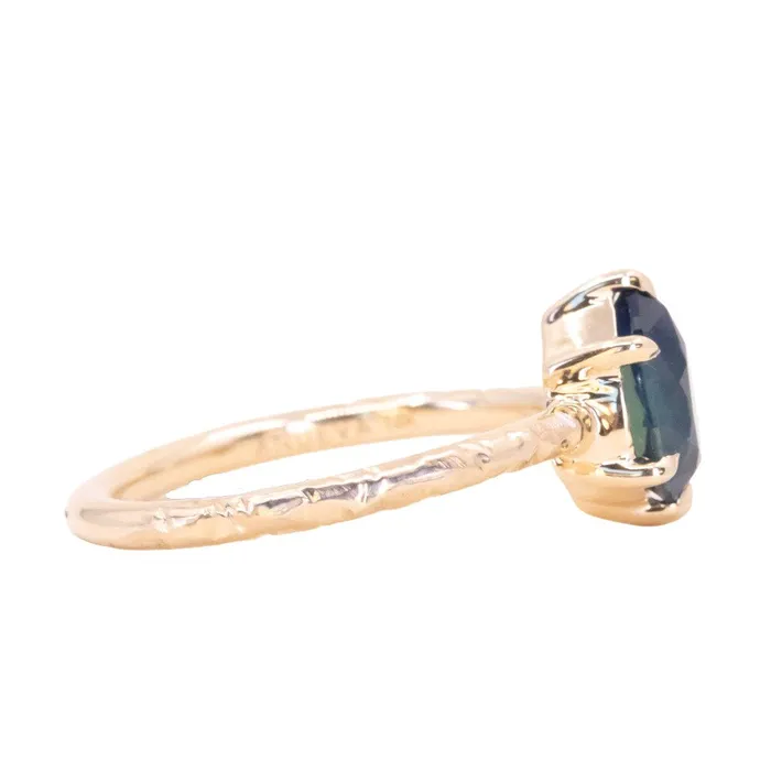 Earrings 171ct Teal Modern Pear Sapphire Low Profile 6 Prong Evergreen Solitaire in 14k Yellow Gold Anueva Jewelry