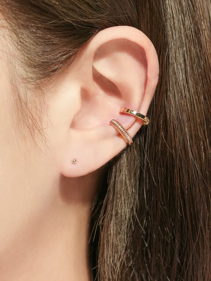 Earrings 14K Gold Larva Patterned Ear cuff MinimalBijoux
