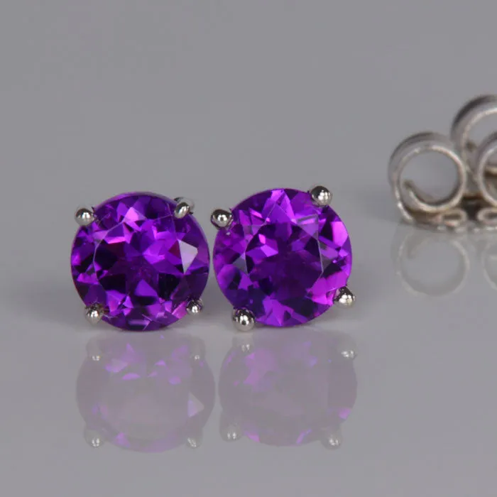 Earrings 14K White Gold Round Cut Amethyst Stud Earrings 63 Carats Moriartys Gem Art Earrings 14K White Gold Round Cut Amethyst Stud Earrings 63 Carats Moriartys Gem Art