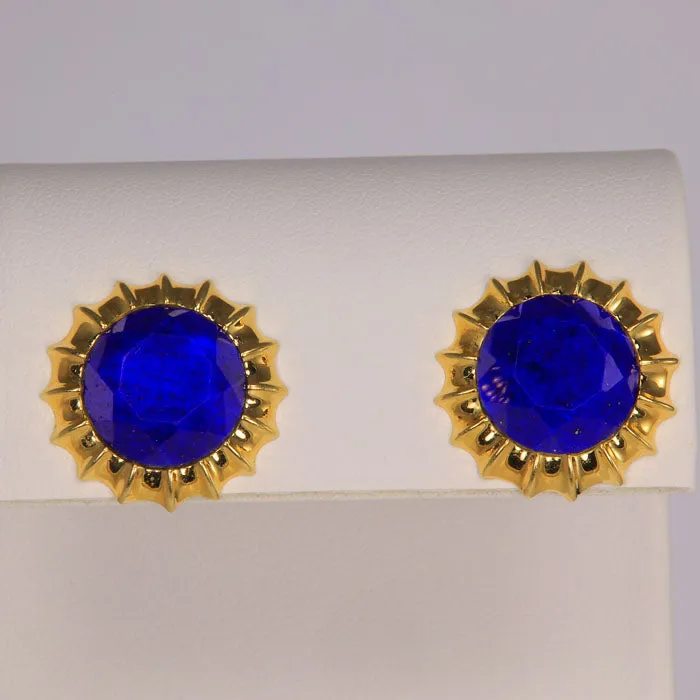 Earrings 14K Yellow Gold Lapis Stud Earrings Moriartys Gem Art