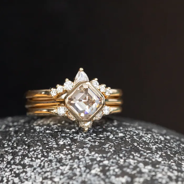 Earrings Anueva Jewelry 133ct Inverted Asscher cut Diamond in 14k Yellow Gold Contemporary Bezel Setting