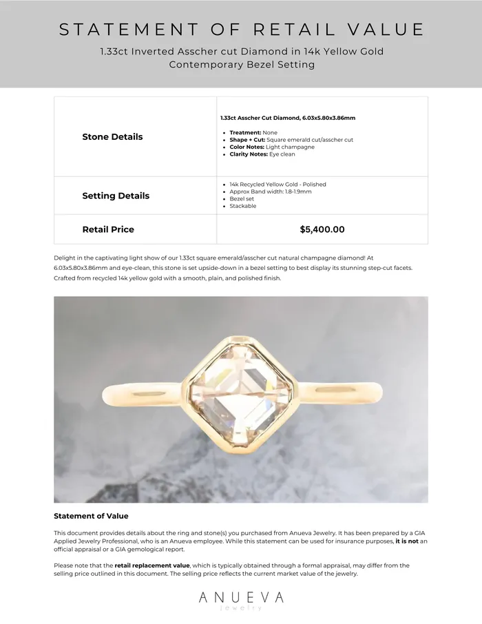 Earrings Anueva Jewelry 133ct Inverted Asscher cut Diamond in 14k Yellow Gold Contemporary Bezel Setting