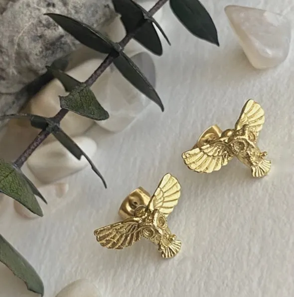 Earrings Hibou Brass Owl Stud Earrings Pika Bear