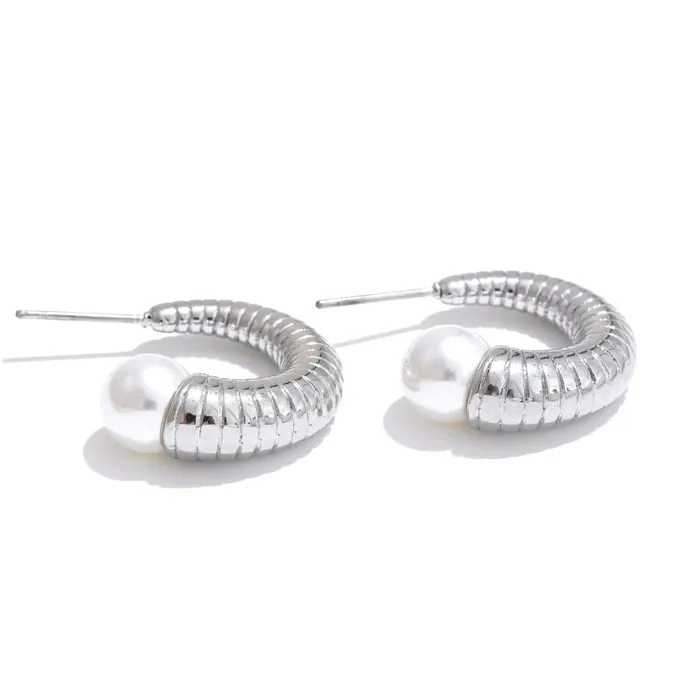 Earrings Mabel Love Co Pearl Ribbed Small Hoop Earrings