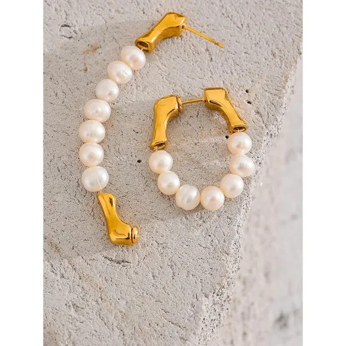 Earrings Mabel Love Co Royal Pearl Hoop Earrings
