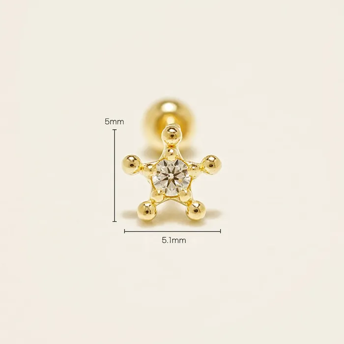 Earrings MinimalBijoux 14K Gold Circle Star Cartilage Earring 20G