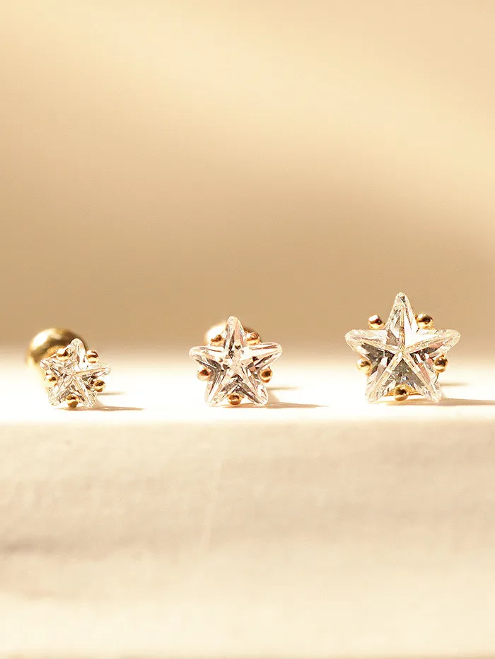 Earrings MinimalBijoux 14K Gold Daily Cubic Star Earring 20G18G16G