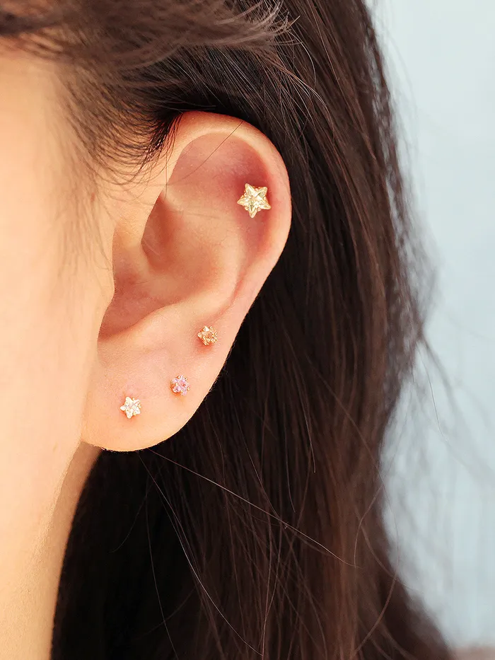 Earrings MinimalBijoux 14K Gold Daily Cubic Star Earring 20G18G16G