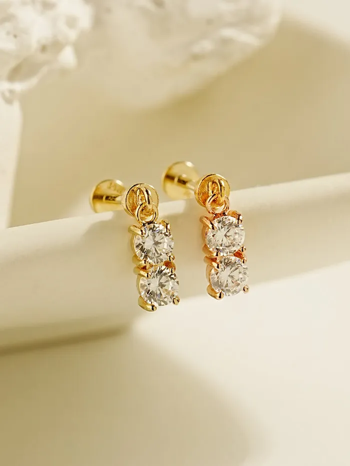 Earrings MinimalBijoux 14K Gold Double Cubic Drop Internally Threaded Labret Piercing 20G18G16G Earrings MinimalBijoux 14K Gold Double Cubic Drop Internally Threaded Labret Piercing 20G18G16G