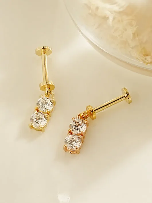 Earrings MinimalBijoux 14K Gold Double Cubic Drop Internally Threaded Labret Piercing 20G18G16G