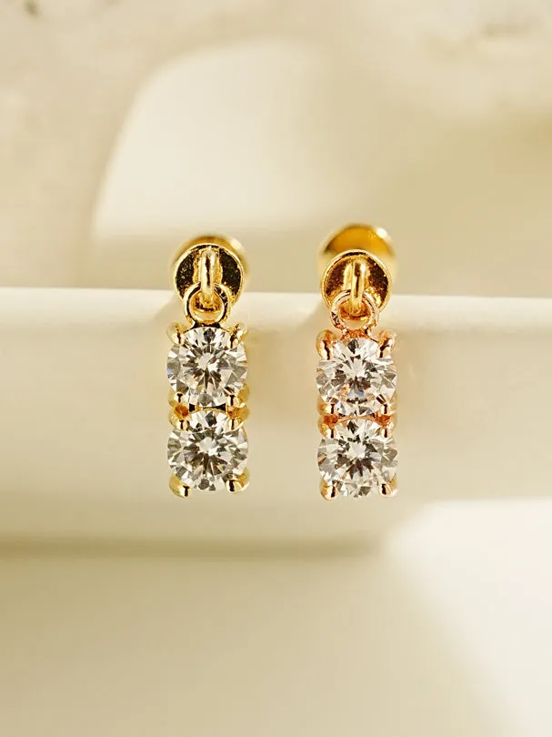 Earrings MinimalBijoux 14K Gold Double Cubic Drop Internally Threaded Labret Piercing 20G18G16G