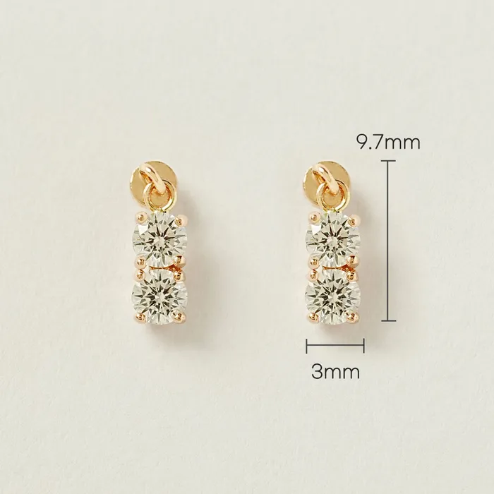 Earrings MinimalBijoux 14K Gold Double Cubic Drop Internally Threaded Labret Piercing 20G18G16G