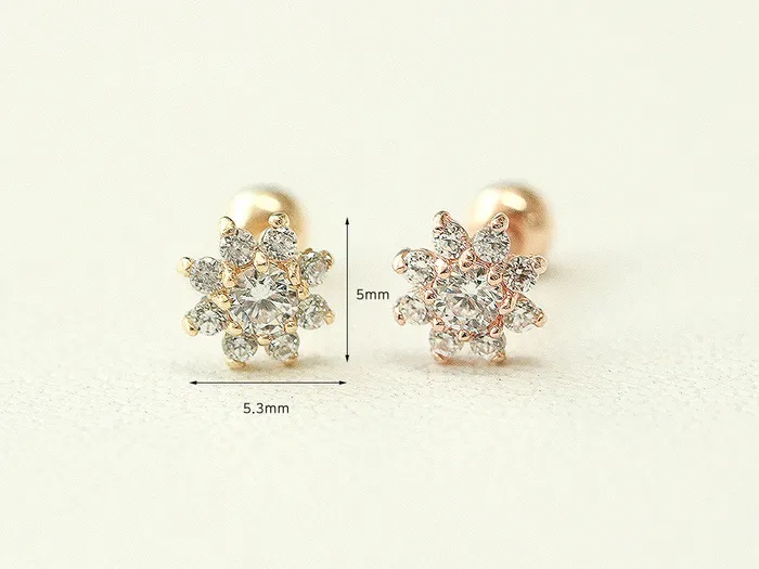 Earrings MinimalBijoux 14K Gold Mini Sun Flower Cartilage Earring 20G18G