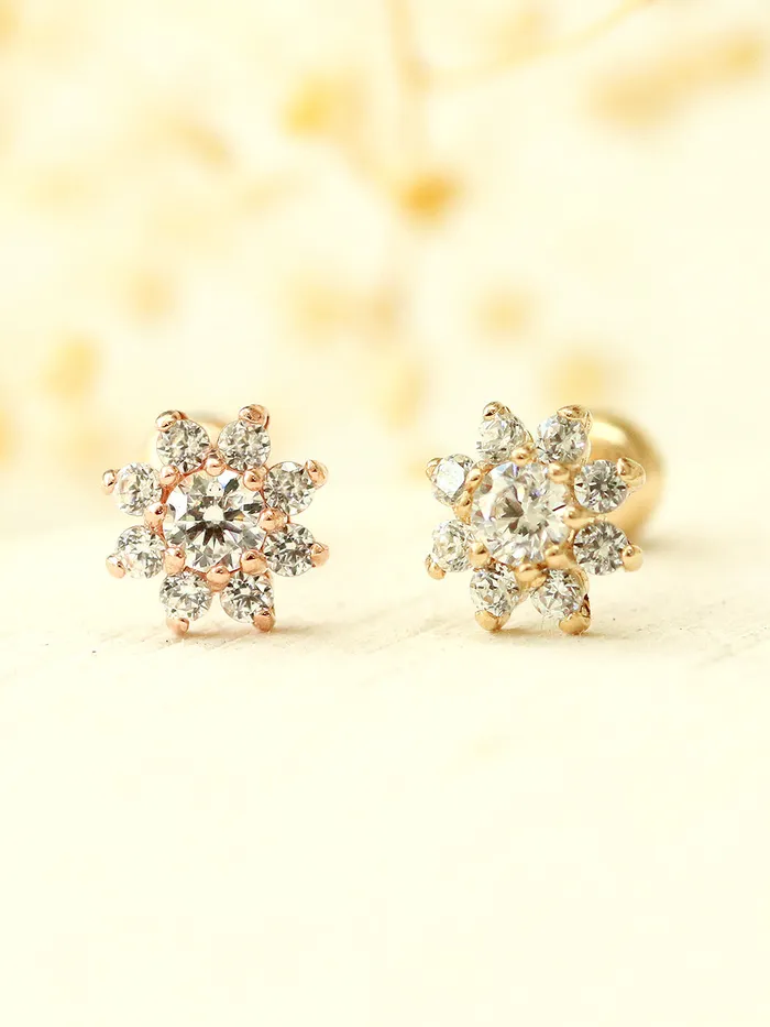 Earrings MinimalBijoux 14K Gold Mini Sun Flower Cartilage Earring 20G18G