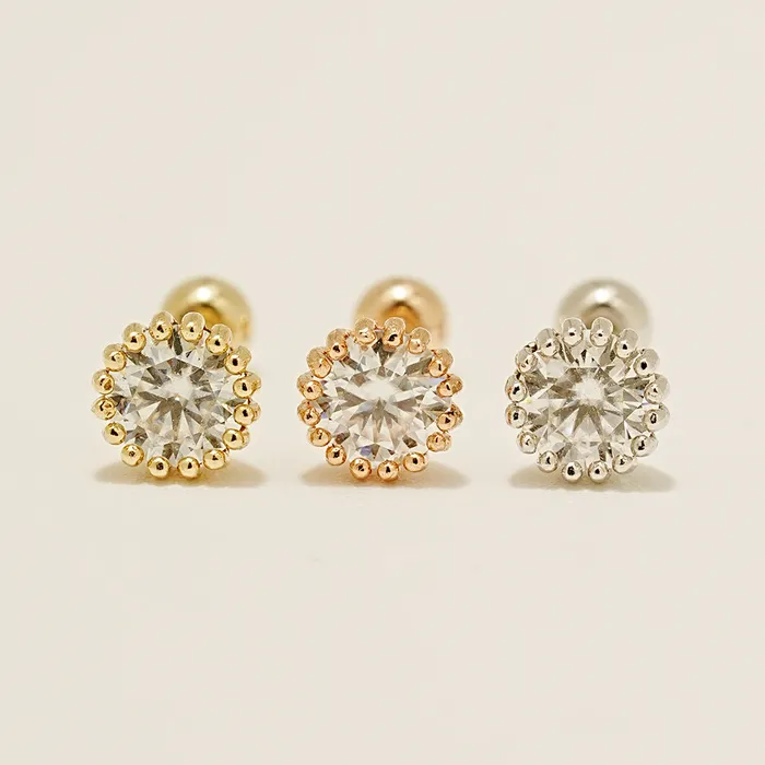 Earrings MinimalBijoux 14K Gold Moissanite Echo Cartilage Earring 20G18G16G