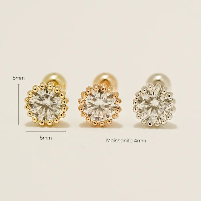 Earrings MinimalBijoux 14K Gold Moissanite Echo Cartilage Earring 20G18G16G