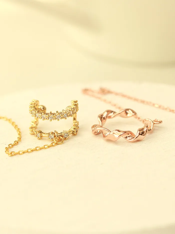 Earrings MinimalBijoux 925 Silver Long Chain Cubic Ear Cuff
