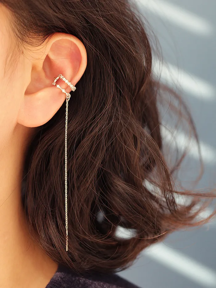 Earrings MinimalBijoux 925 Silver Long Chain Cubic Ear Cuff