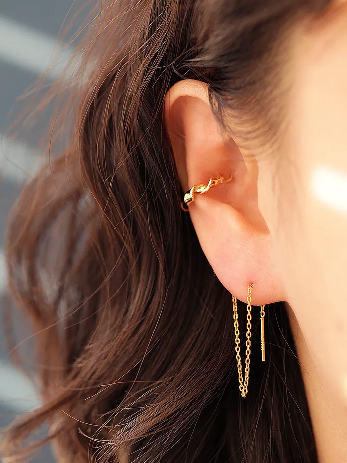 Earrings MinimalBijoux 925 Silver Long Chain Cubic Ear Cuff