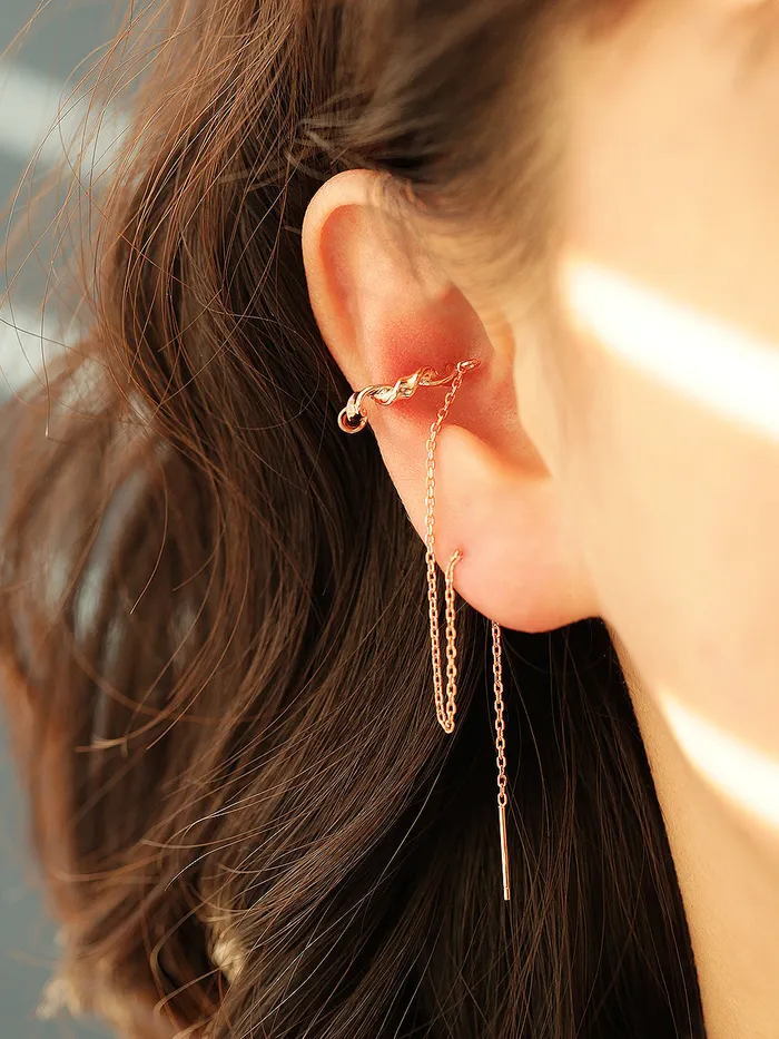 Earrings MinimalBijoux 925 Silver Long Chain Cubic Ear Cuff