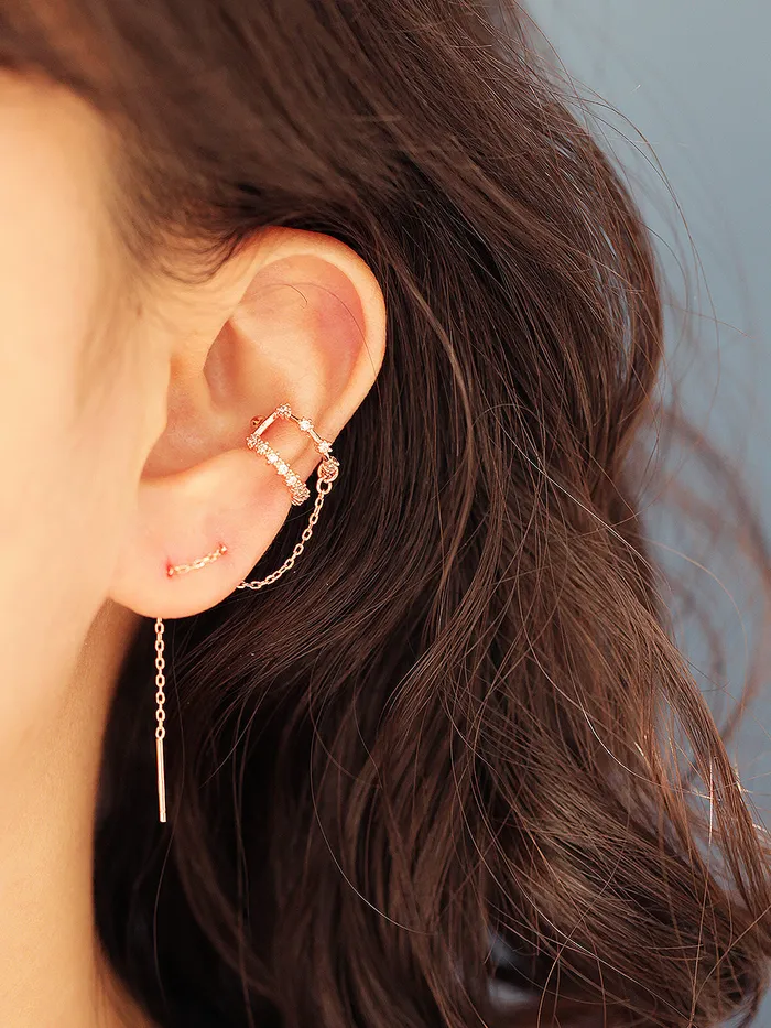 Earrings MinimalBijoux 925 Silver Long Chain Cubic Ear Cuff