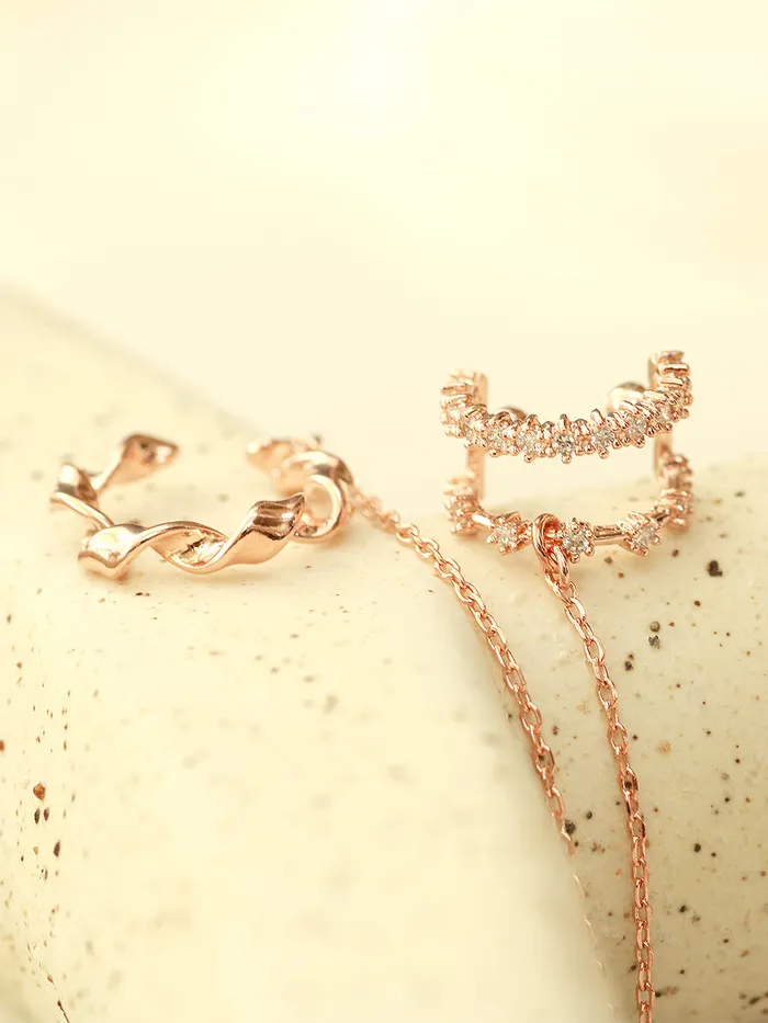 Earrings MinimalBijoux 925 Silver Long Chain Cubic Ear Cuff