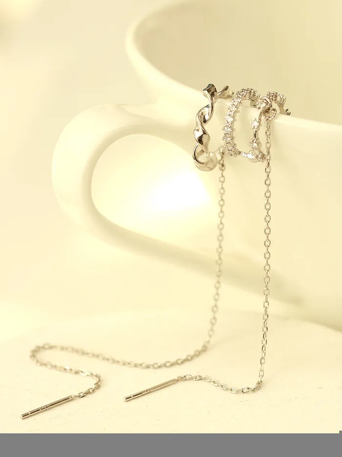 Earrings MinimalBijoux 925 Silver Long Chain Cubic Ear Cuff