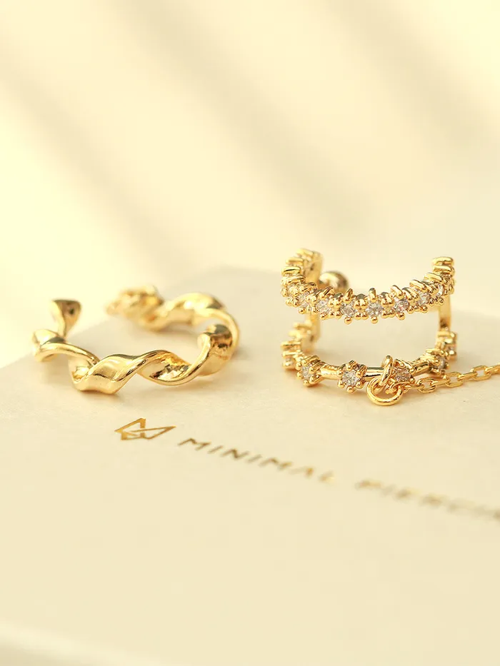 Earrings MinimalBijoux 925 Silver Long Chain Cubic Ear Cuff
