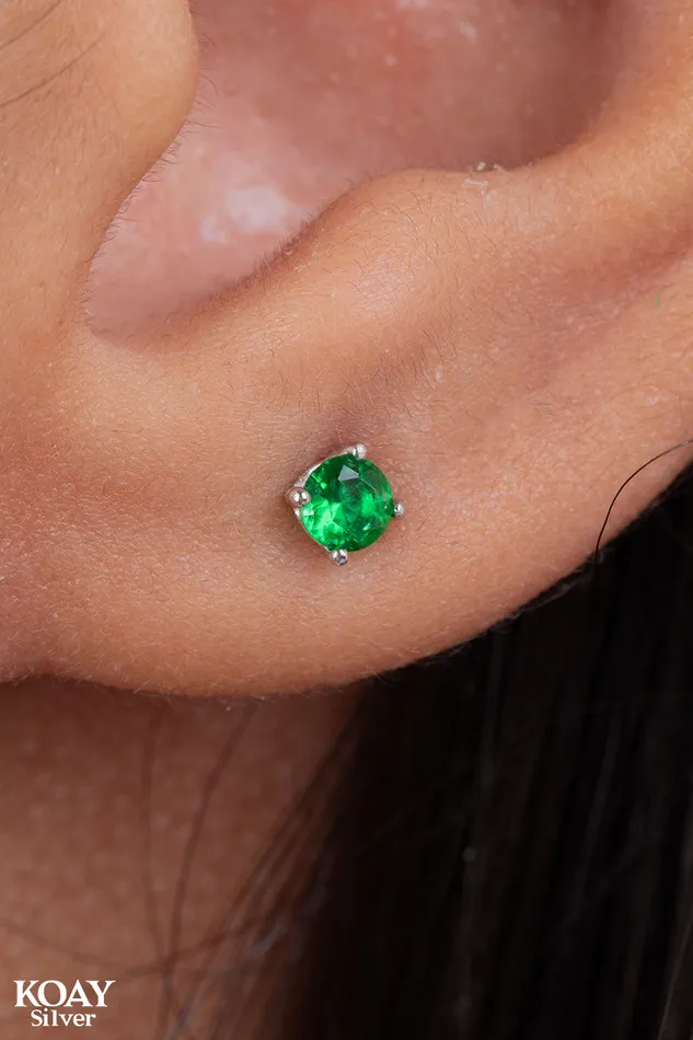 Earrings Tiny Green Zircon Earring KOAY Silver Store Earrings Tiny Green Zircon Earring KOAY Silver Store