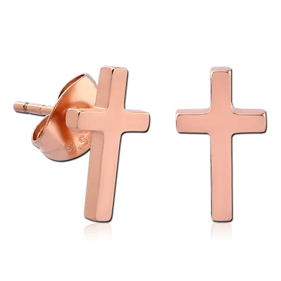 Earrings Tulsa Body Jewelry Cross Rose Gold Stud Earrings