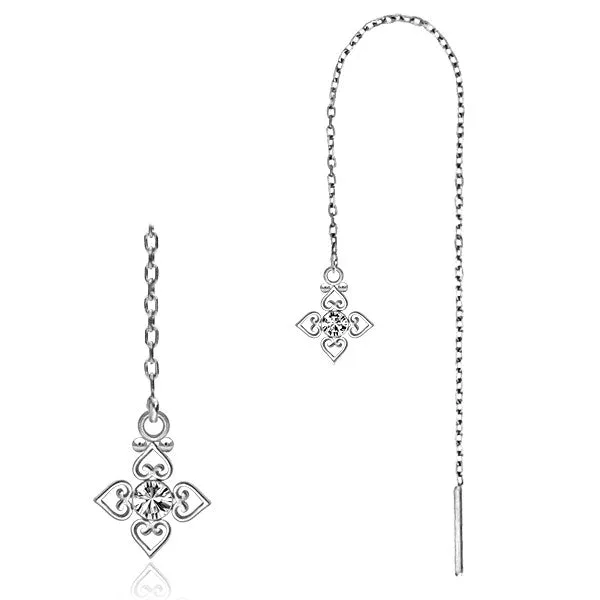 Earrings Tulsa Body Jewelry CZ Flower Stainless Chain Earrings
