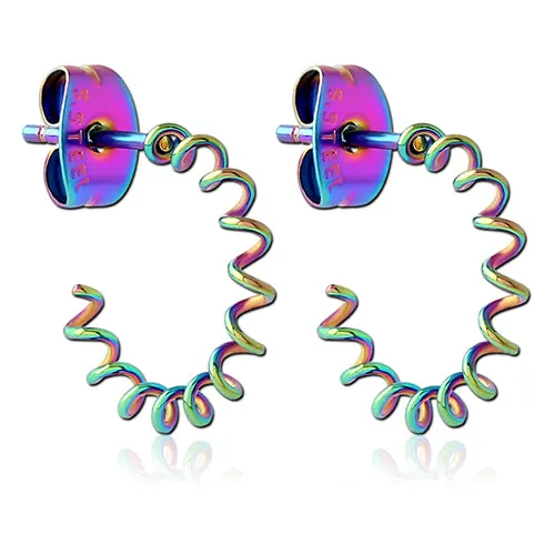 Earrings Tulsa Body Jewelry Rainbow Spiral Hoop Stud Earrings