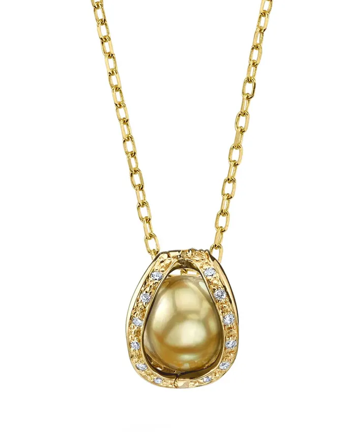Golden South Sea Pearl Diamond Mystic Pendant SPT Necklaces