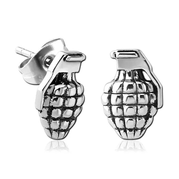 Hand Grenade Stainless Stud Earrings Tulsa Body Jewelry Earrings