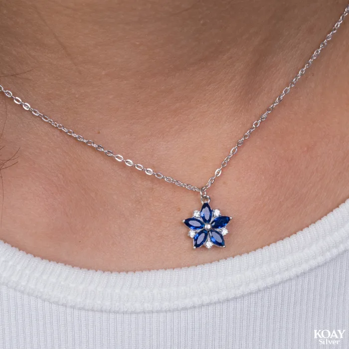 KOAY Silver Store Necklaces Blue Zircon Flower 01 Necklace